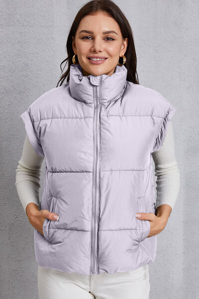 Zip Up Turtleneck Pocketed Vest Coat