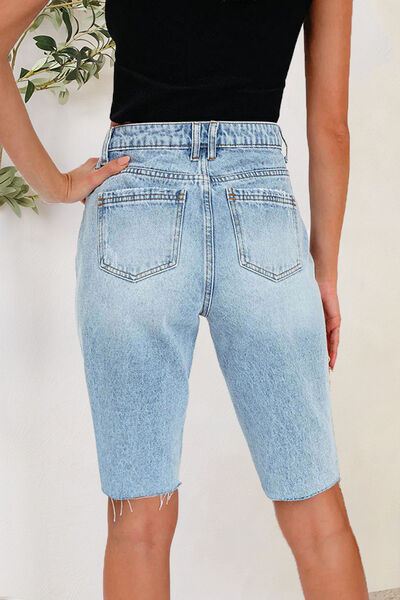 Distressed Pocketed Denim Shorts