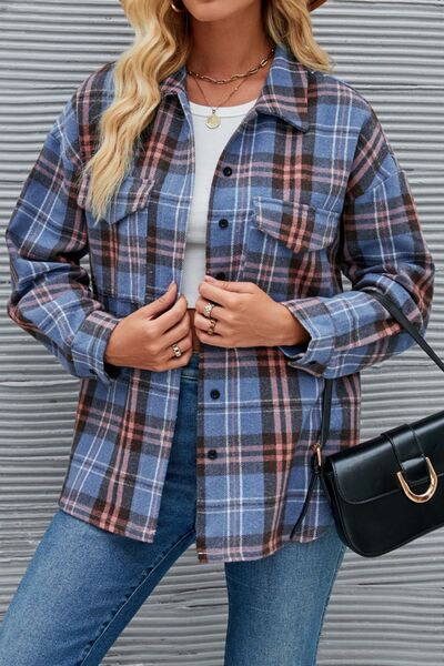 Plaid Button Up Dropped Shoulder Shirt