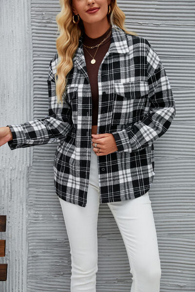 Plaid Button Up Dropped Shoulder Shirt