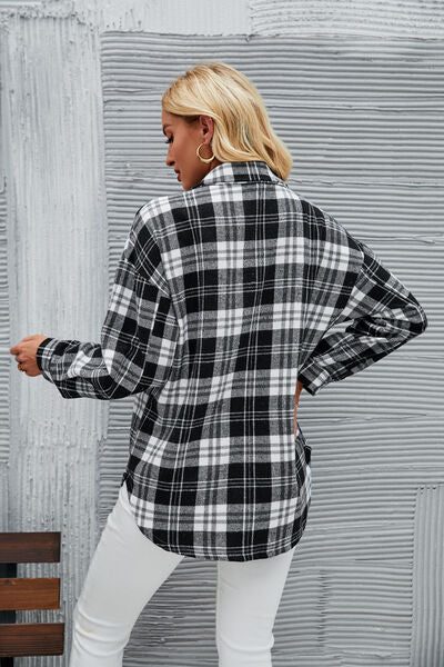 Plaid Button Up Dropped Shoulder Shirt