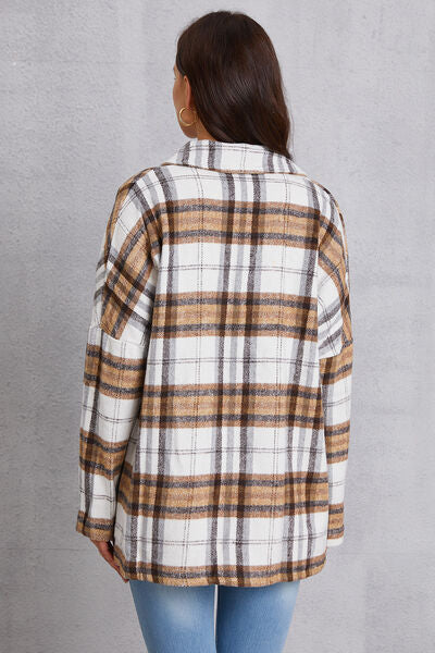 Plaid Button Up Dropped Shoulder Outerwear