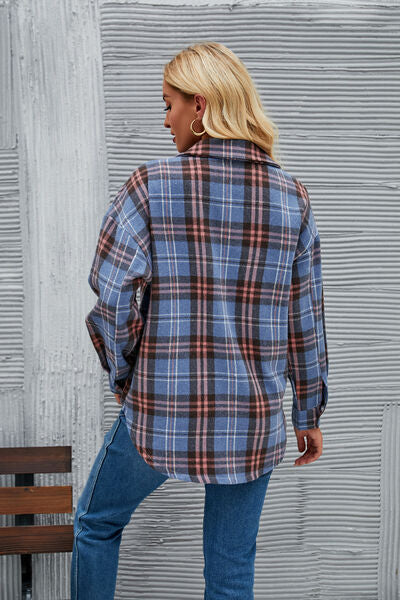 Plaid Button Up Dropped Shoulder Shirt